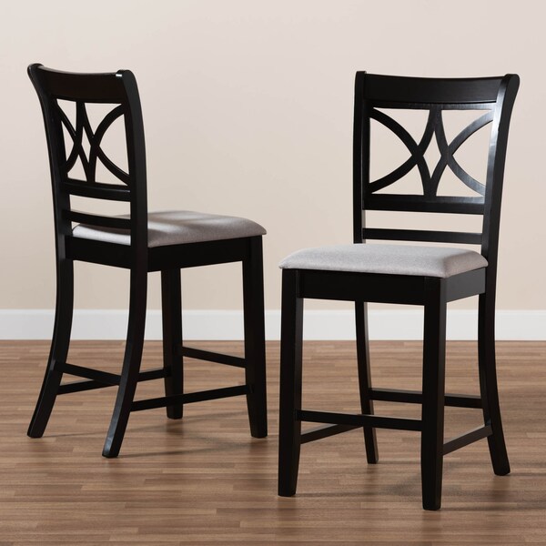 Baxton Studio Chandler Grey Upholstered and Espresso Wood 2-Piece Pub Chair Set - 166-10761
