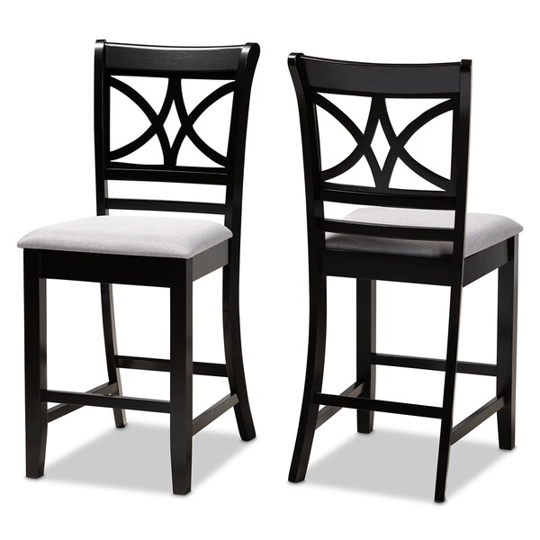 Baxton Studio Chandler Grey Upholstered and Espresso Wood 2-Piece Pub Chair Set - 166-10761