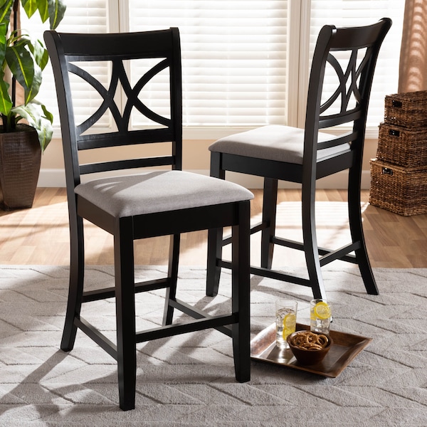 Baxton Studio Chandler Grey Upholstered and Espresso Wood 2-Piece Pub Chair Set - 166-10761