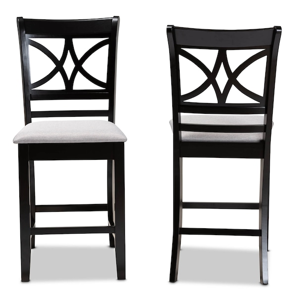 Baxton Studio Chandler Grey Upholstered and Espresso Wood 2-Piece Pub Chair Set - 166-10761