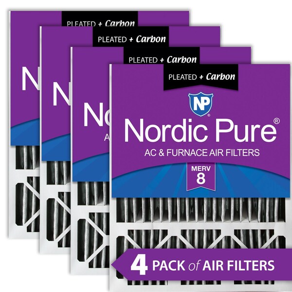 Nordic Pure 20x25x5 Plus Carbon Pleated Air Filter, High Capacity, MERV 8, 4 PK - 20X25X5HPM8C-4