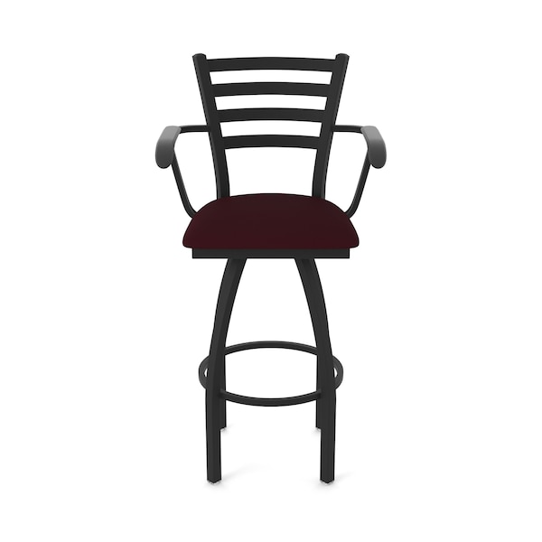 Holland Bar Stool Co Jackie with Arms 30 in. Swivel Bar Stool with Black Wrinkle Finish and Canter Bordeaux Seat - 415