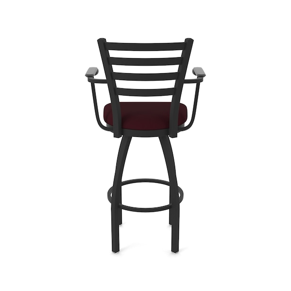 Holland Bar Stool Co Jackie with Arms 30 in. Swivel Bar Stool with Black Wrinkle Finish and Canter Bordeaux Seat - 415