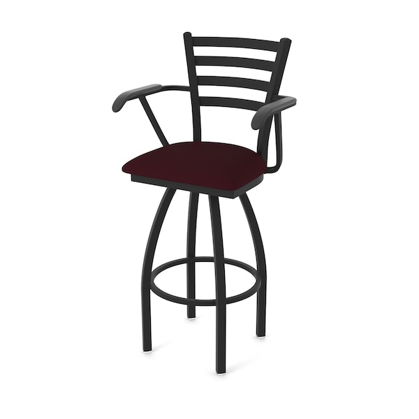 Holland Bar Stool Co Jackie with Arms 30 in. Swivel Bar Stool with Black Wrinkle Finish and Canter Bordeaux Seat - 415