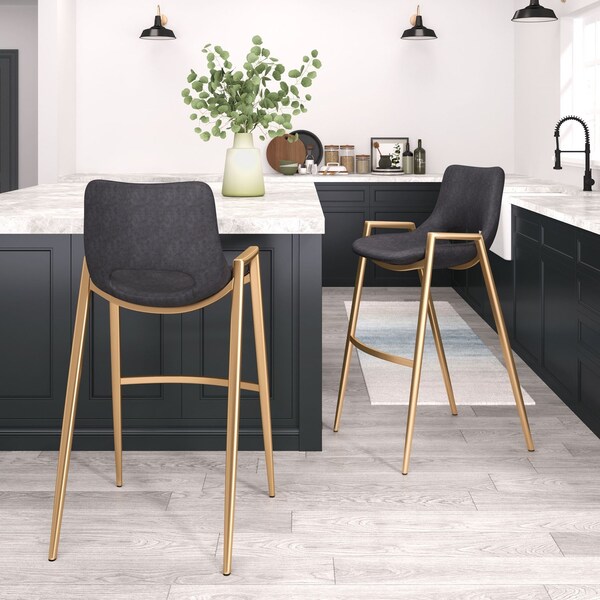 Zuo Modern Desi Barstool Set Of 2 Black & Gold - 109555