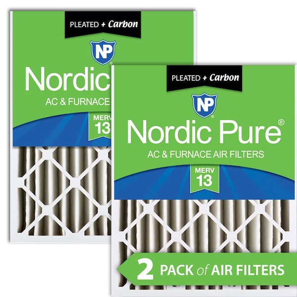 Nordic Pure 20x25x4 Plus Carbon Pleated Air Filter, High Capacity, MERV 13, 2 PK - 20X25X4M13+C-2