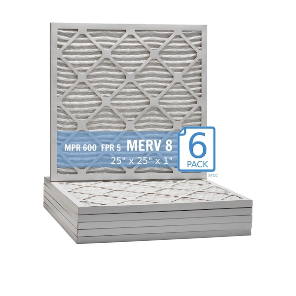Purolator 25x25x1 Pleated Air Filter, MERV 8, 6 PK - 25X25X1X1 HI (6 PACK)