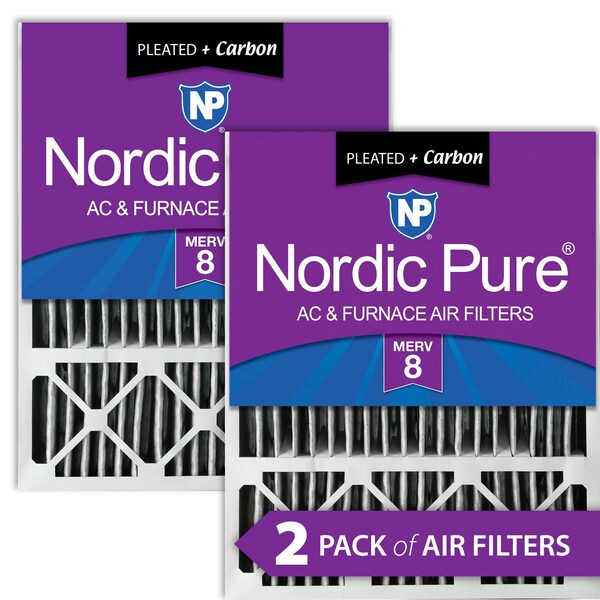 Nordic Pure 20x25x5 Plus Carbon Pleated Air Filter, High Capacity, MERV 8, 2 PK - 20X25X5LXREDPM8C-2