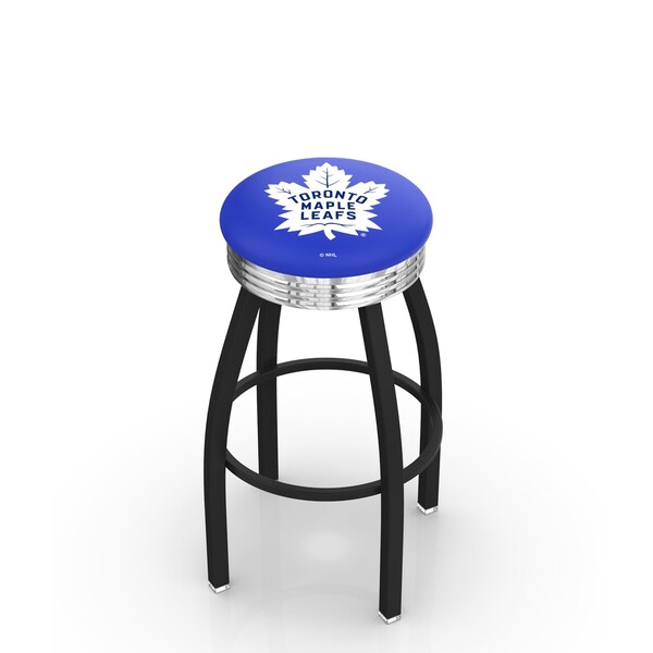 Holland Bar Stool Co 25" Blk Wrinkle Toronto Maple Leafs Swivel Bar Stool, Chrome Ring - L8B3C25TORMPL