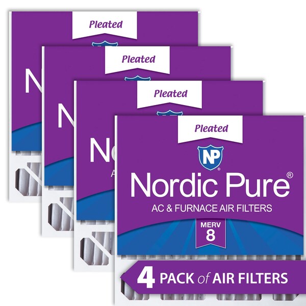 Nordic Pure 20x20x5 Pleated Air Filter, High Capacity, Electrostatically Charged Synthetic Media, MERV 8, 4 PK - 20X20X5HM8-4