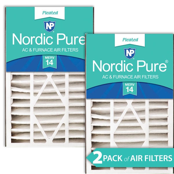 Nordic Pure 16x25x5 Pleated Air Filter, High Capacity, Electrostatically Charged Synthetic Media, MERV 14, 2 PK - 16X25X5ABM14-2