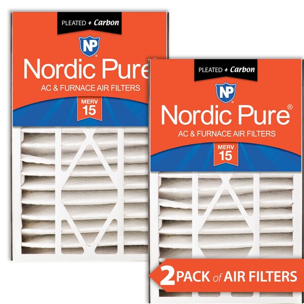Nordic Pure 16x25x5 Plus Carbon Pleated Air Filter, High Capacity, MERV 15, 2 PK - 16X25X5ABM15+C-2