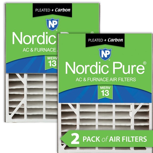 Nordic Pure 20x25x5 Plus Carbon Pleated Air Filter, High Capacity, MERV 13, 2 PK - 20X25X5ABM13+C-2