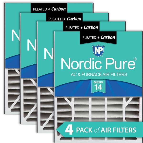 Nordic Pure 20x25x5 Plus Carbon Pleated Air Filter, High Capacity, MERV 14, 4 PK - 20X25X5ABM14+C-4