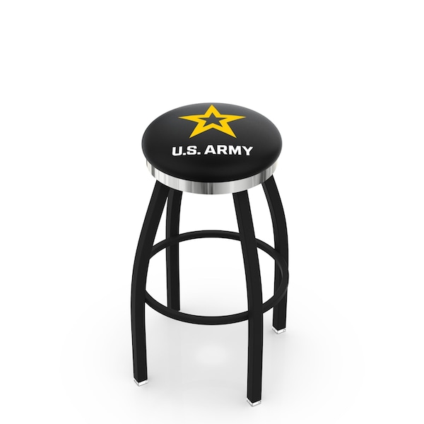 Holland Bar Stool Co 30" Blk Wrinkle U.S. Army Swivel Bar Stool, Chrome Ring - L8B2C30ARMY