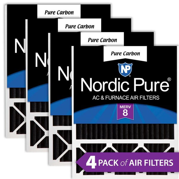 Nordic Pure 20x25x5 Pure Carbon Pleated Air Filter, High Capacity, MERV 8, 4 PK - 20X25X5LXREDPCP-4