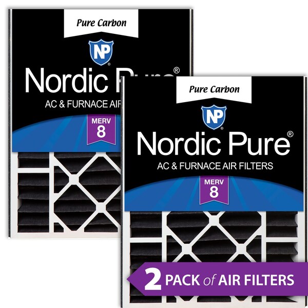 Nordic Pure 20x25x5 Pure Carbon Pleated Air Filter, High Capacity, MERV 8, 2 PK - 20X25X5ABPCP-2