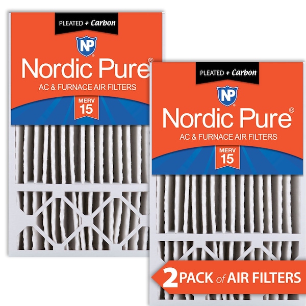 Nordic Pure 16x25x5 Plus Carbon Pleated Air Filter, High Capacity, MERV 15, 2 PK - 16X25X5HM15+C-2