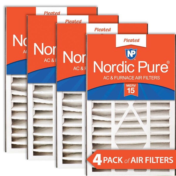 Nordic Pure 16x25x5 Pleated Air Filter, High Capacity, Electrostatically Charged Synthetic Media, MERV 15, 4 PK - 16X25X5ABM15-4