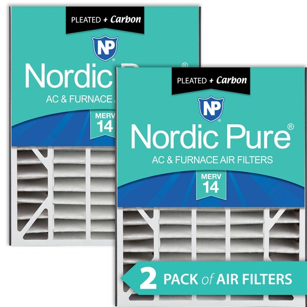Nordic Pure 20x25x5 Plus Carbon Pleated Air Filter, High Capacity, MERV 14, 2 PK - 20X25X5ABM14+C-2