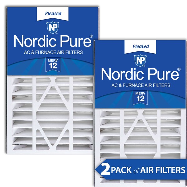 Nordic Pure 16x25x5 Pleated Air Filter, High Capacity, Electrostatically Charged Synthetic Media, MERV 12, 2 PK - 16X25X5ABM12-2