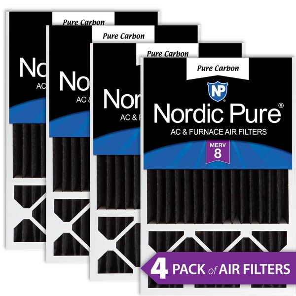 Nordic Pure 16x25x5 Pure Carbon Pleated Air Filter, High Capacity, MERV 8, 4 PK - 16X25X5HPCP-4