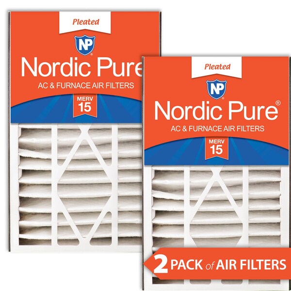 Nordic Pure 16x25x5 Pleated Air Filter, High Capacity, Electrostatically Charged Synthetic Media, MERV 15, 2 PK - 16X25X5ABM15-2