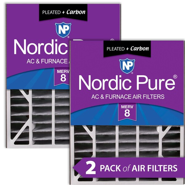 Nordic Pure 20x25x5 Plus Carbon Pleated Air Filter, High Capacity, MERV 8, 2 PK - 20X25X5ABPM8C-2