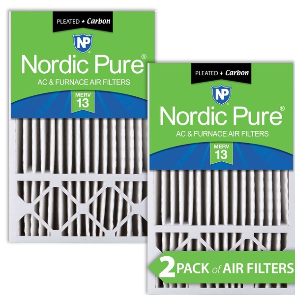 Nordic Pure 16x25x5 Plus Carbon Pleated Air Filter, High Capacity, MERV 13, 2 PK - 16X25X5HM13+C-2