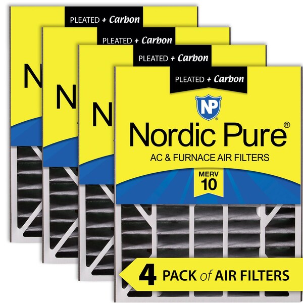 Nordic Pure 20x25x5 Plus Carbon Pleated Air Filter, High Capacity, MERV 10, 4 PK - 20X25X5ABPM10C-4