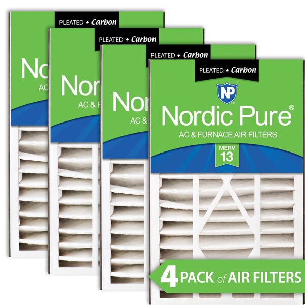 Nordic Pure 16x25x5 Plus Carbon Pleated Air Filter, High Capacity, MERV 13, 4 PK - 16X25X5ABM13+C-4