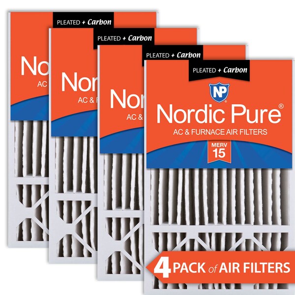 Nordic Pure 16x25x5 Plus Carbon Pleated Air Filter, High Capacity, MERV 15, 4 PK - 16X25X5HM15+C-4