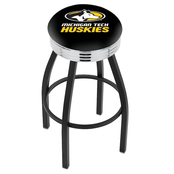 Holland Bar Stool Co 30" Blk Wrinkle Michigan Tech Swivel Bar Stool, Chrome Ring - L8B3C30MITECH