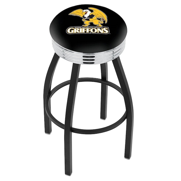 Holland Bar Stool Co 25" Blk Wrinkle Missouri Western State Swivel Bar Stool, Chrome Ring - L8B3C25MOWST