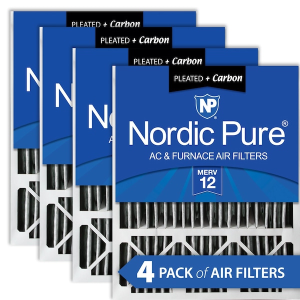 Nordic Pure 20x25x5 Plus Carbon Pleated Air Filter, High Capacity, MERV 12, 4 PK - 20X25X5HPM12C-4