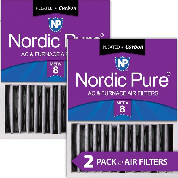 Nordic Pure 16x20x5 Plus Carbon Pleated Air Filter, High Capacity, MERV 8, 2 PK - 16X20X5HPM8C-2