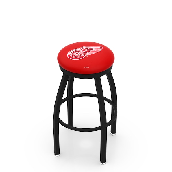 Holland Bar Stool Co 25" Blk Wrinkle Detroit Red Wings Swivel Bar Stool, Accent Ring - L8B2B25DETRED