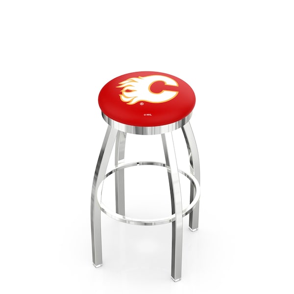 Holland Bar Stool Co 30" Chrome Calgary Flames Swivel Bar Stool, Accent Ring - L8C2C30CALFLA