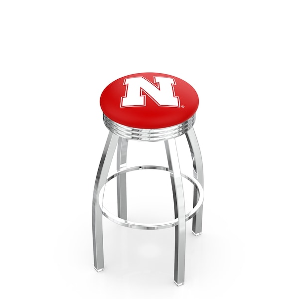 Holland Bar Stool Co 25" Chrome Nebraska Swivel Bar Stool, Accent Ring - L8C3C25NEBRUN