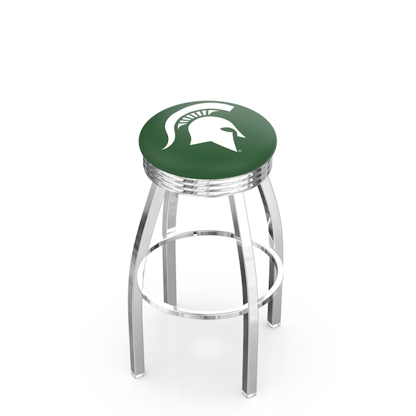 Holland Bar Stool Co 25" Chrome Michigan State Swivel Bar Stool, Accent Ring - L8C3C25MICHST