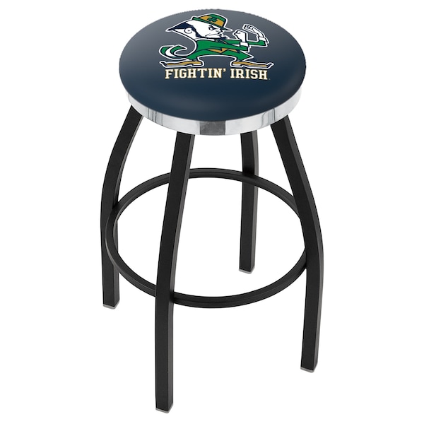 Holland Bar Stool Co 30" Blk Wrinkle Notre Dame Leprechaun Swivel Bar Stool, Chrome Ring - L8B2C30ND-LEP