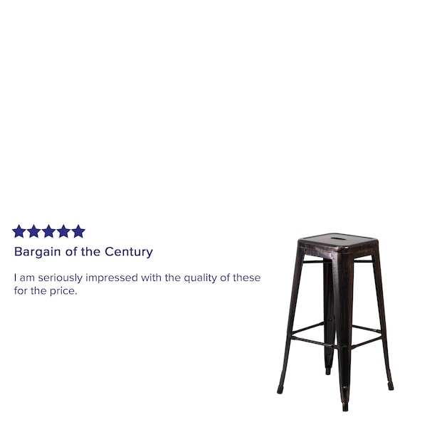 Flash Furniture 30" High No Back Black-Gold Square Metal Barstool - CH-31320-30-BQ-GG
