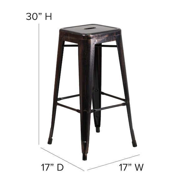 Flash Furniture 30" High No Back Black-Gold Square Metal Barstool - CH-31320-30-BQ-GG