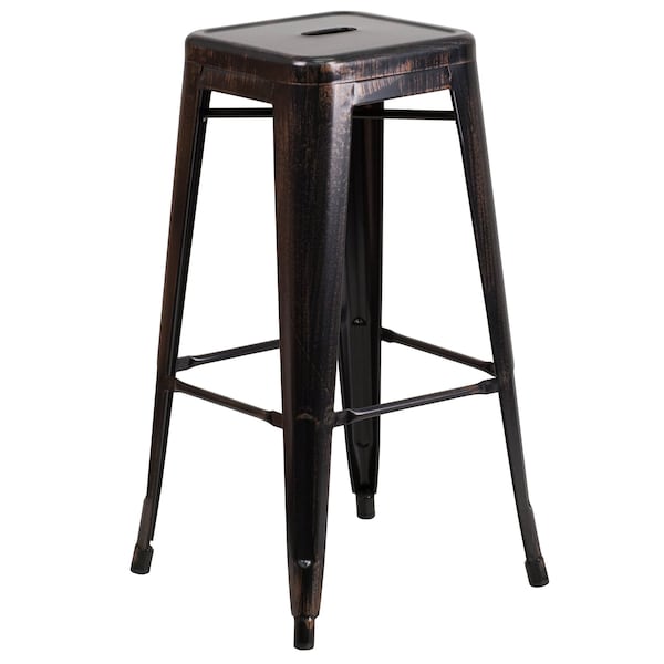 Flash Furniture 30" High No Back Black-Gold Square Metal Barstool - CH-31320-30-BQ-GG