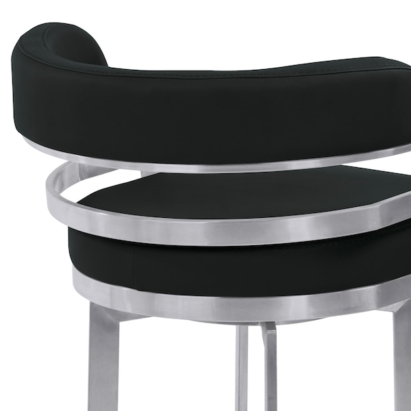 Armen Living Prinz 30" Bar Height Swivel Black Faux Leather and Brushed Stainless Steel Bar Stool - LCPRBABLBS30