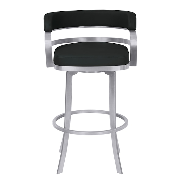 Armen Living Prinz 30" Bar Height Swivel Black Faux Leather and Brushed Stainless Steel Bar Stool - LCPRBABLBS30