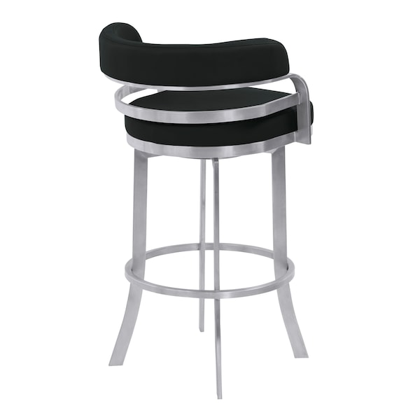 Armen Living Prinz 30" Bar Height Swivel Black Faux Leather and Brushed Stainless Steel Bar Stool - LCPRBABLBS30