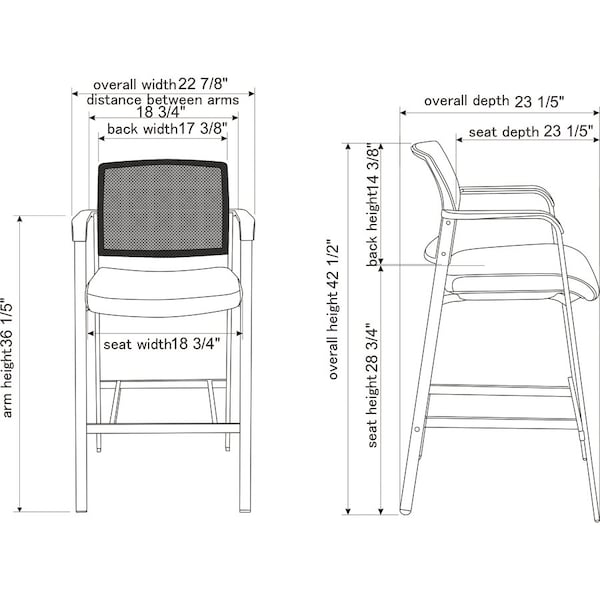 Lorell Stool, f/Guests, Mesh Back, 23-5/8"x22-78"x42-7/8", Black - LLR30954