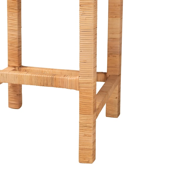 Baxton Studio Zariah Modern Bohemian Natural Brown Rattan and Mahogany Wood Bar Stool - 233-13172-ZORO