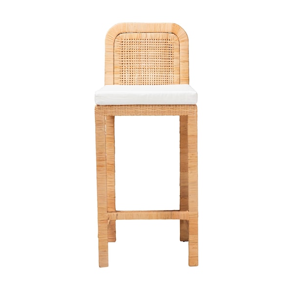 Baxton Studio Zariah Modern Bohemian Natural Brown Rattan and Mahogany Wood Bar Stool - 233-13172-ZORO